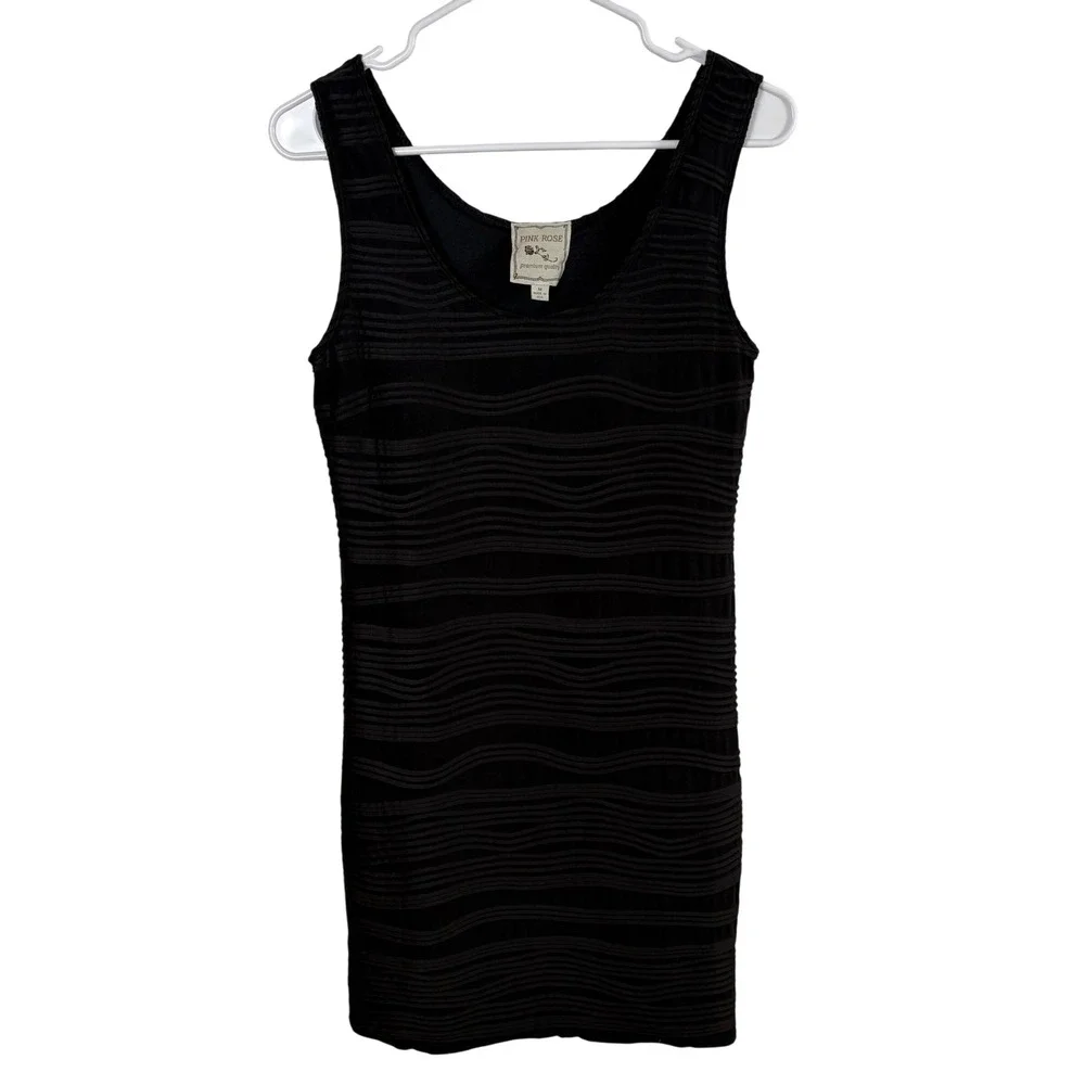 Pink Rose Bodycon Bandage-Style Mini Dress Black M Stretchy Indie Sleaze Y2K